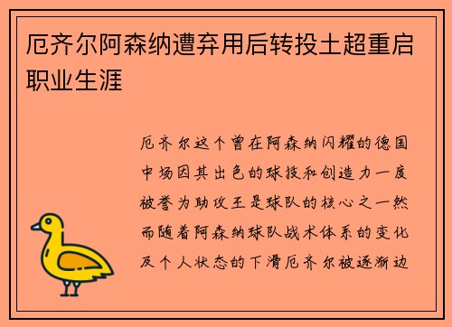 厄齐尔阿森纳遭弃用后转投土超重启职业生涯